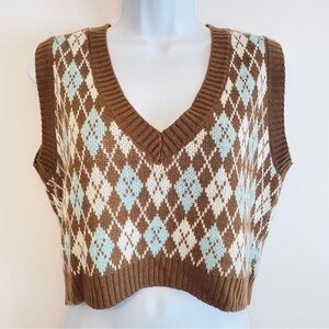 Women's Retro Argyle‎ Sweater Vest L Heritage Preppy Grandpa Academia Old Money
